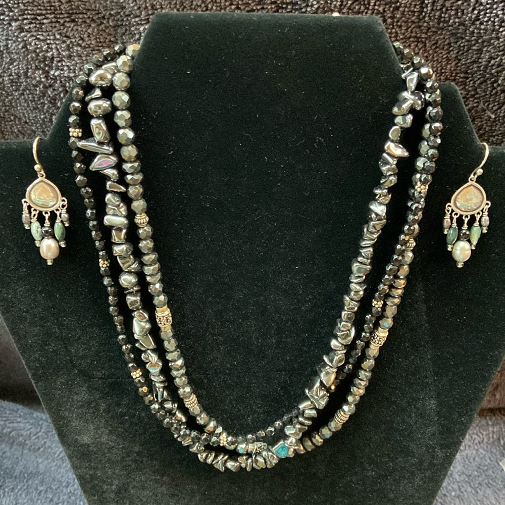 Silpada Sterling .925 Hematite and Black Onyx Necklace and Earring set